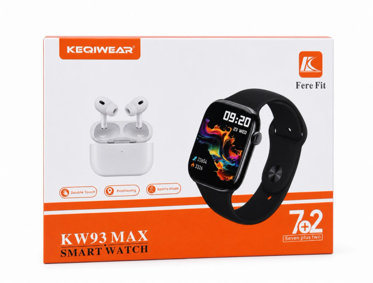 ساعت هوشمند 44 میلی متری کیکویر مدل KW93 MAX با بند سیلیکونی به همراه هدفون بلوتوثی